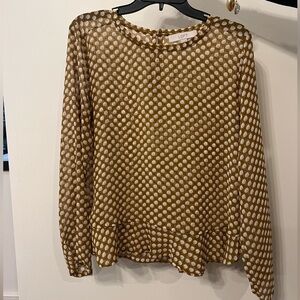LOFT Brown Motif Ruffle Blouse
